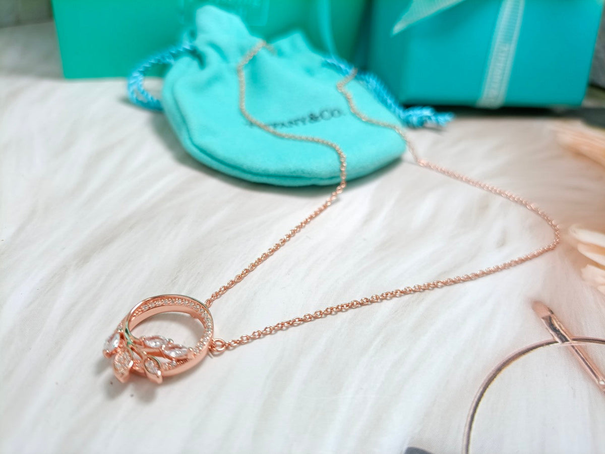 [⭐Veyra Jewels]DIAMOND VINE CIRCLE PENDANT PLATINUM NECKLACE