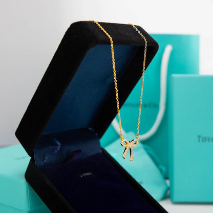 [⭐Veyra Jewels]RIBBON NECKLACE BOW PENDANT DIAMOND CHARM CHAIN