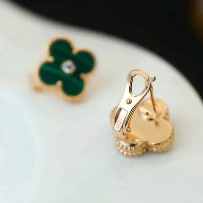 [⭐Veyra]CLOVER MEDIUM 1 MOTIFS MALACHITE DIAMOND EARRINGS