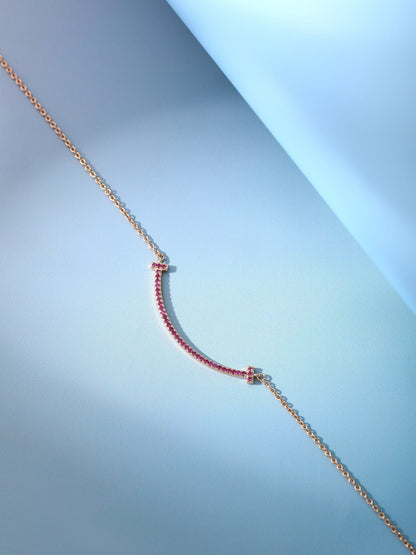 [⭐Veyra Jewels]BIG SMILE PEDANT PINK DIAMOND NECKLACE