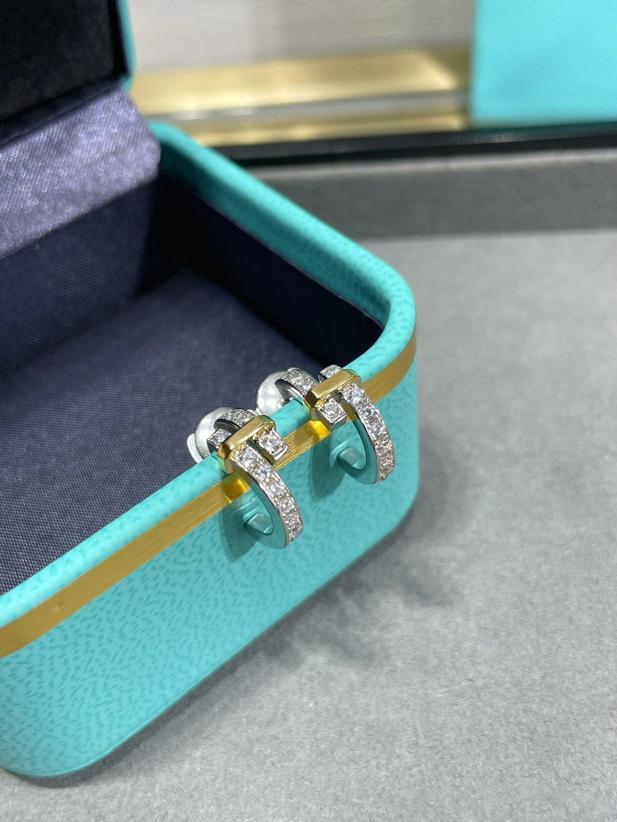 [⭐Veyra Jewels]EDGE DIAMOND PINK GOLD EARRINGS