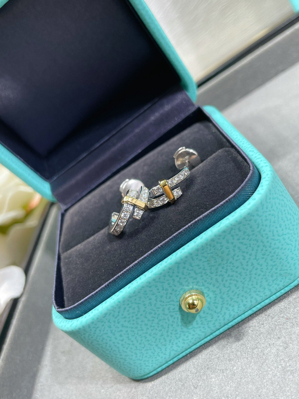 [⭐Veyra Jewels]EDGE DIAMOND PINK GOLD EARRINGS