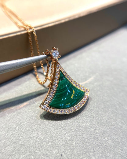 [⭐Veyra]DREAM MALACHITE DIAMOND PAVED PINK GOLD NECKLACE