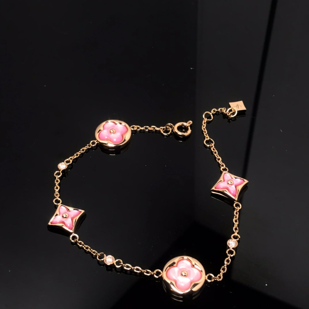 [⭐Veyra]STAR AND SUN 4 MOTIF PINK MOP PINK GOLD BRACELET
