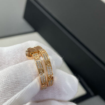 [⭐Veyra]LOVE DIAMOND PINK GOLD HOOP EARRINGS
