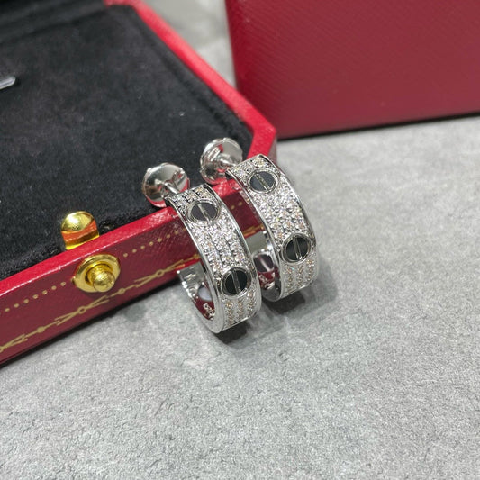 [⭐Veyra]LOVE CERAMIC DIAMOND PAVED SILVER EARRINGS