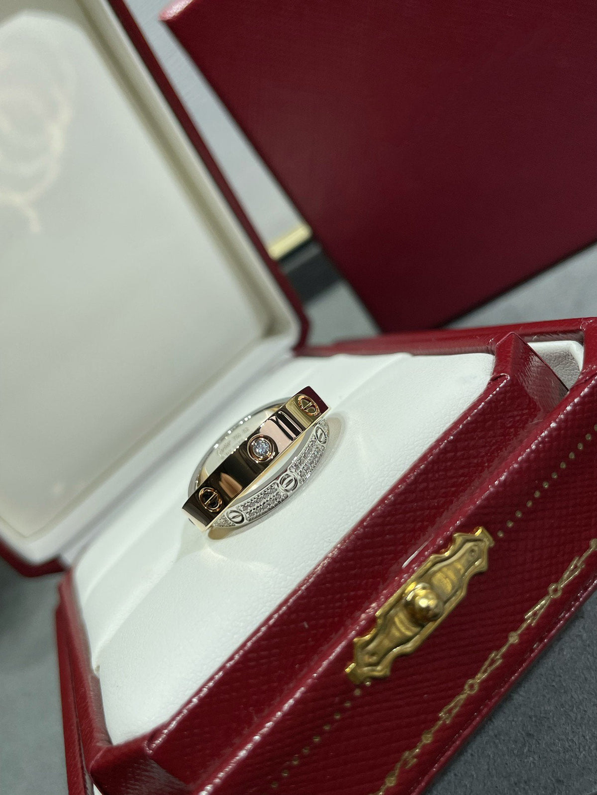[⭐Veyra]LOVE PINK GOLD SILVER DIAMOND DOUBLE RING