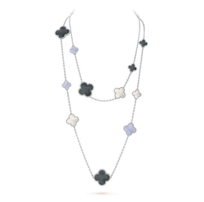 [⭐Veyra]CLOVER 16 MOTIF CHALCEDONY MOP SILVER NECKLACE