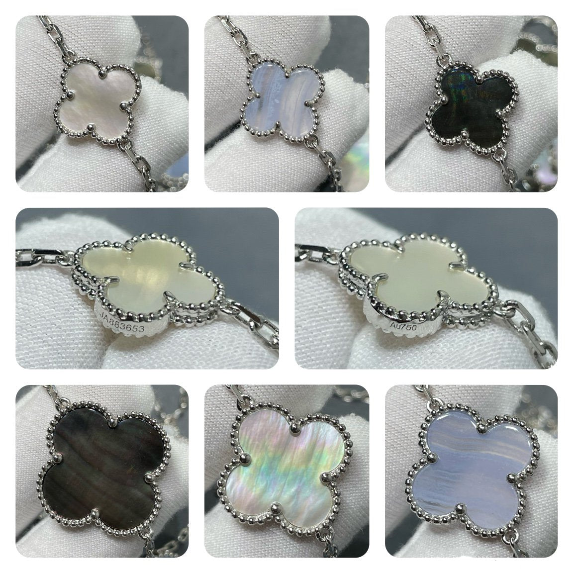 [⭐Veyra]CLOVER 16 MOTIF CHALCEDONY MOP SILVER NECKLACE