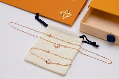 [⭐Veyra]STAR PINK MOP 1 DIAMOND PINK GOLD NECKLACE