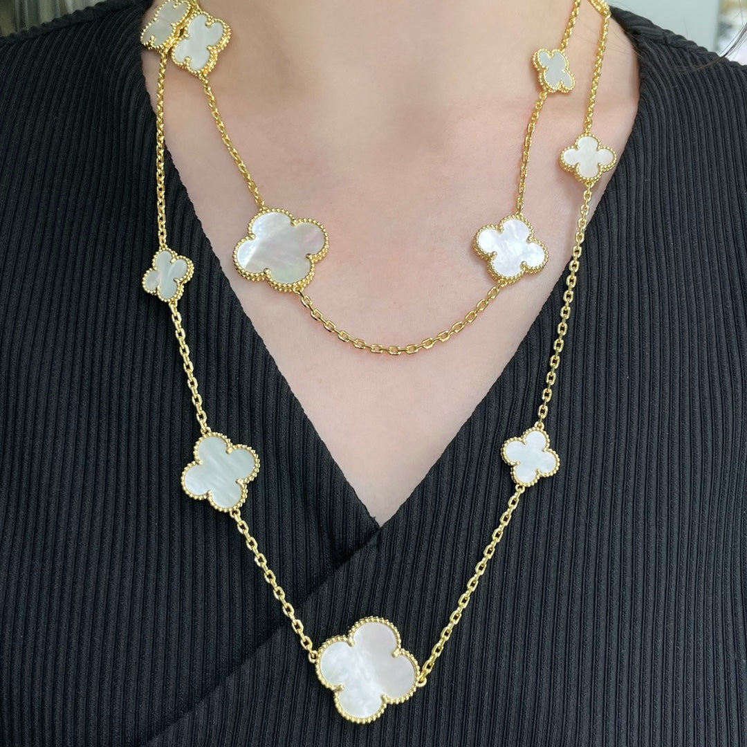 [⭐Veyra]CLOVER 16 MOTIF WHITE MOP GOLD NECKLACE