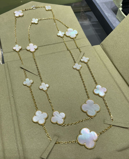 [⭐Veyra]CLOVER 16 MOTIF WHITE MOP GOLD NECKLACE