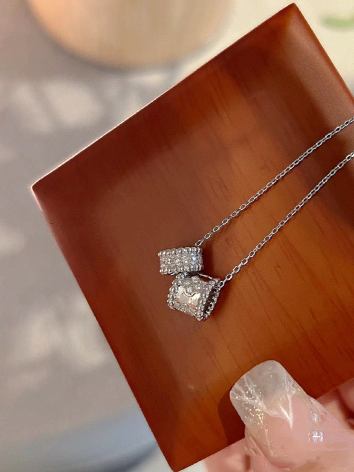 [⭐Veyra]PERLEE DOUBLE PENDANT SILVER DIAMOND NECKLACE