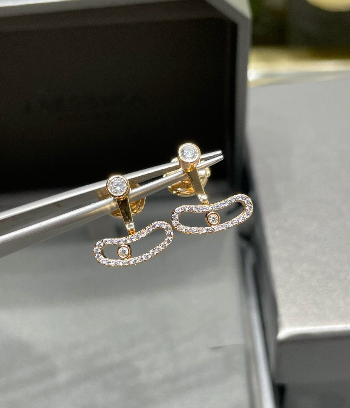 [⭐Veyra]MOVE UNO PINK GOLD DIAMOND EARRINGS
