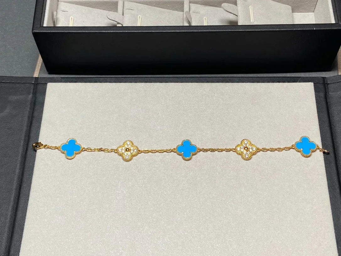 [⭐Veyra] CLOVER 5 MOTIF BLUE AGATE BRACELET COLLECTION