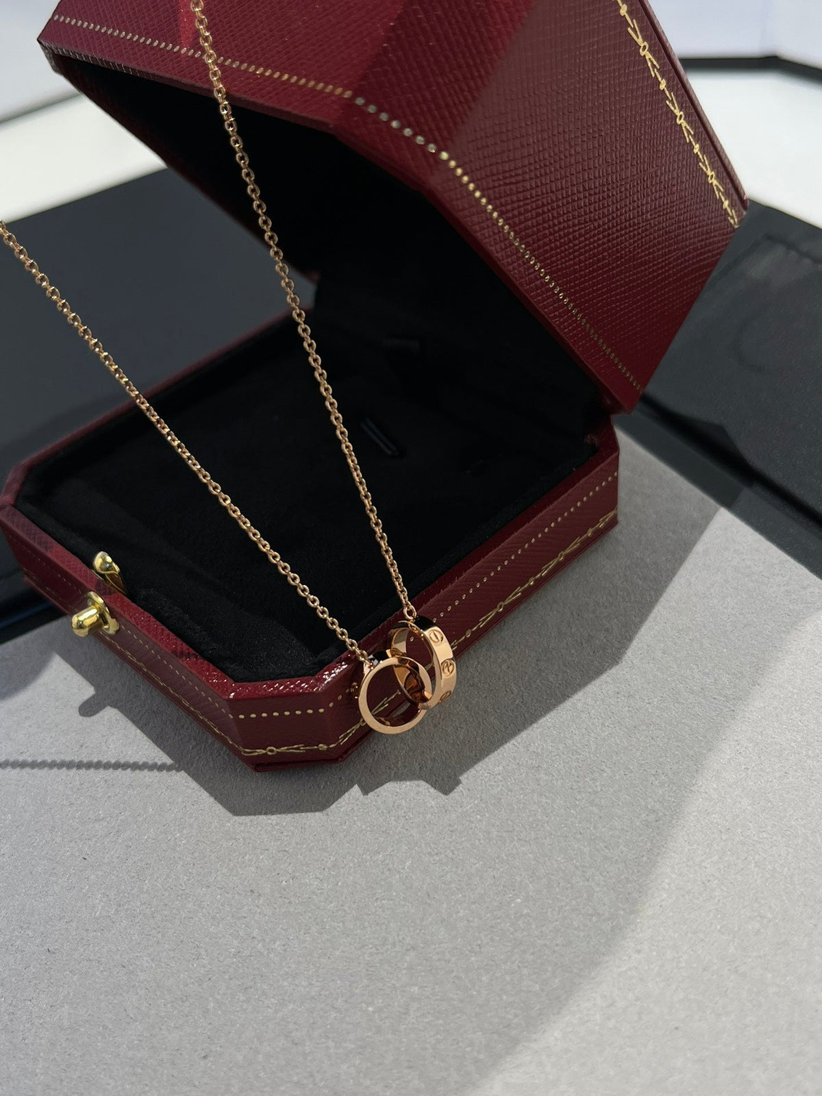 [⭐Veyra]LOVE NECKLACE DOUBLE RING PINK GOLD