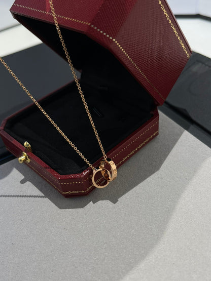[⭐Veyra]LOVE NECKLACE DOUBLE RING PINK GOLD