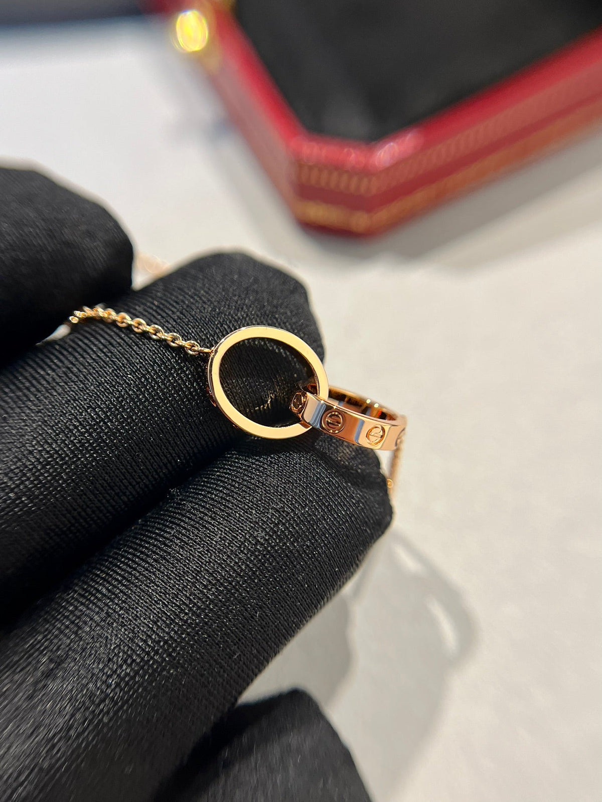[⭐Veyra]LOVE NECKLACE DOUBLE RING PINK GOLD