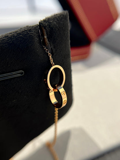 [⭐Veyra]LOVE NECKLACE DOUBLE RING PINK GOLD