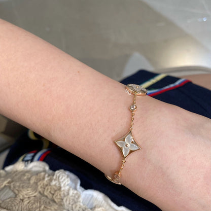 [⭐Veyra]STAR AND SUN 4 MOTIF WHITE MOP PINK GOLD BRACELET