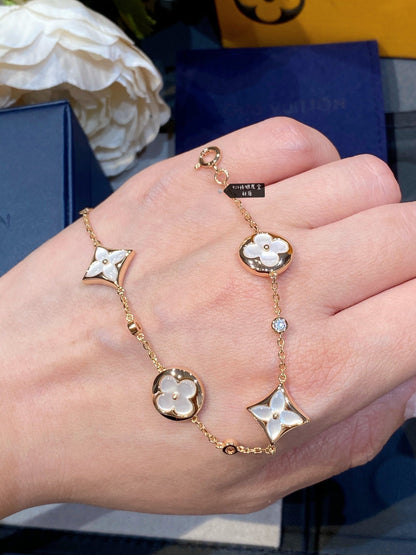 [⭐Veyra]STAR AND SUN 4 MOTIF WHITE MOP PINK GOLD BRACELET