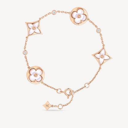 [⭐Veyra]STAR AND SUN 4 MOTIF WHITE MOP PINK GOLD BRACELET