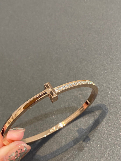 [⭐Veyra Jewels]NARROW T1 HINGED BANGLE DIAMOND PINK GOLD