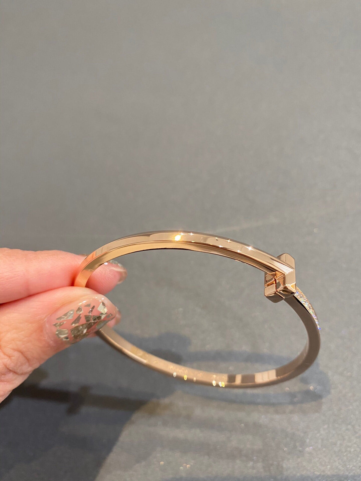 [⭐Veyra Jewels]NARROW T1 HINGED BANGLE DIAMOND PINK GOLD