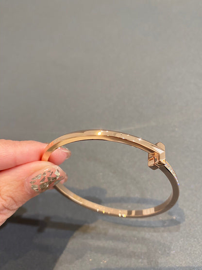 [⭐Veyra Jewels]NARROW T1 HINGED BANGLE DIAMOND PINK GOLD