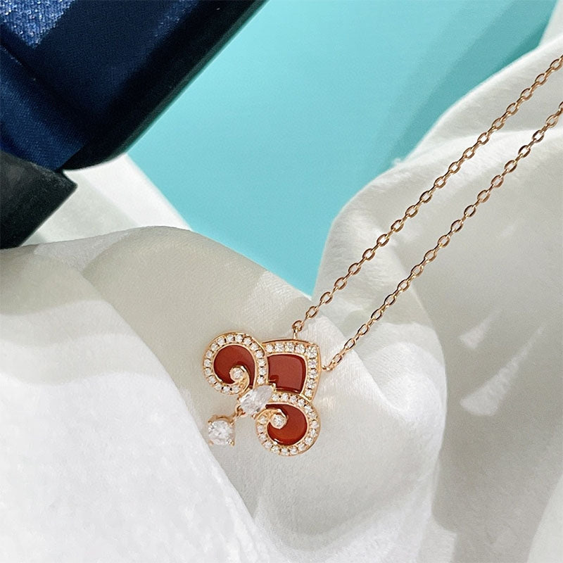 [⭐Veyra Jewels]FLEUR DE LIS PINK GOLD DIAMOND NECKLACE