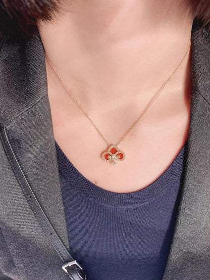 [⭐Veyra Jewels]FLEUR DE LIS PINK GOLD DIAMOND NECKLACE