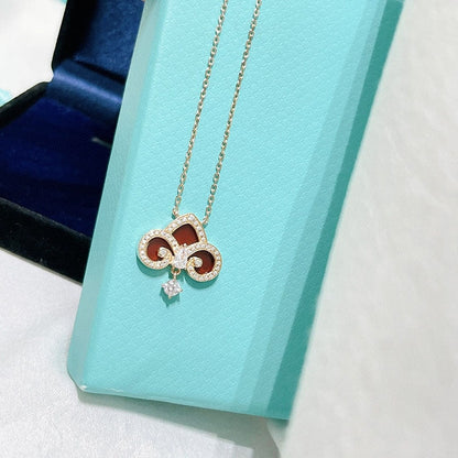 [⭐Veyra Jewels]FLEUR DE LIS PINK GOLD DIAMOND NECKLACE