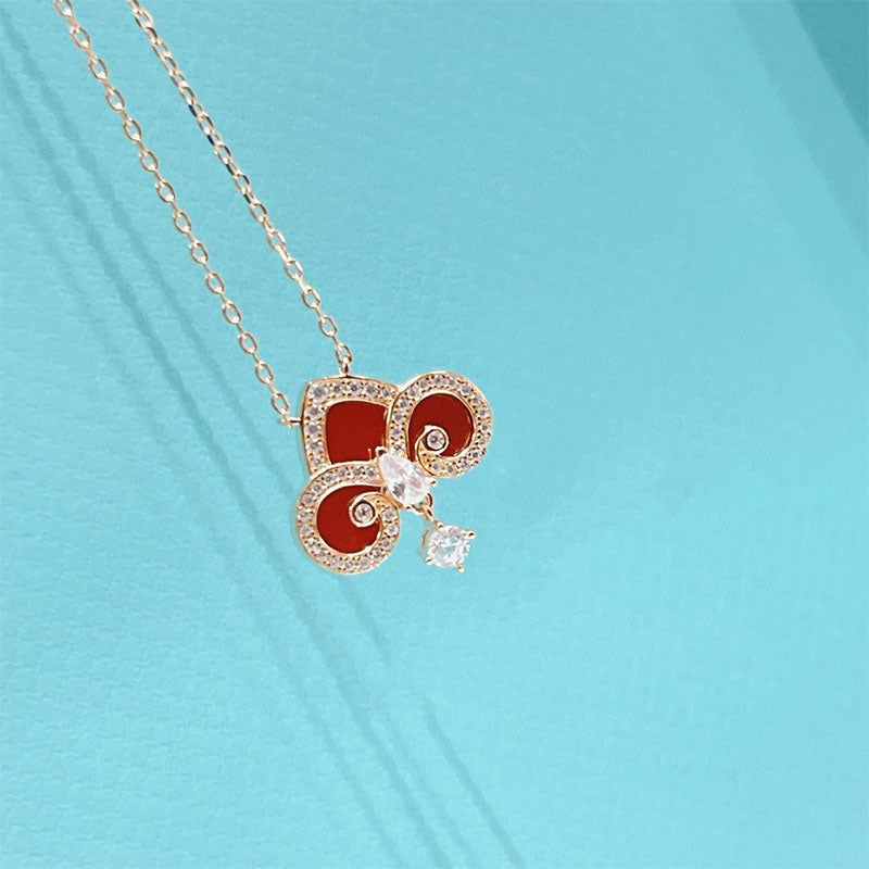 [⭐Veyra Jewels]FLEUR DE LIS PINK GOLD DIAMOND NECKLACE