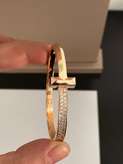 [⭐Veyra Jewels]T1 WIDE DIAMOND HINGED BANGLE PINK GOLD