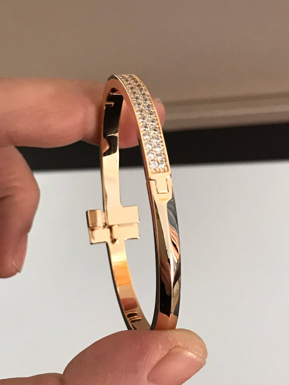 [⭐Veyra Jewels]T1 WIDE DIAMOND HINGED BANGLE PINK GOLD
