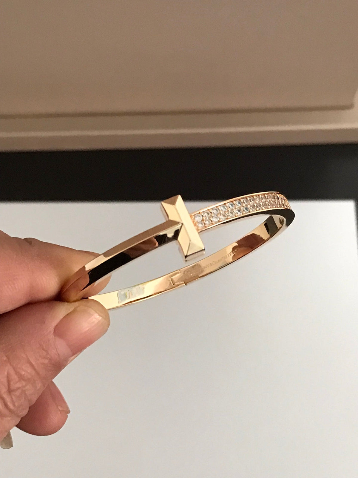 [⭐Veyra Jewels]T1 WIDE DIAMOND HINGED BANGLE PINK GOLD