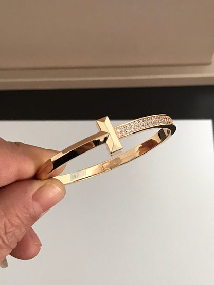 [⭐Veyra Jewels]T1 WIDE DIAMOND HINGED BANGLE PINK GOLD