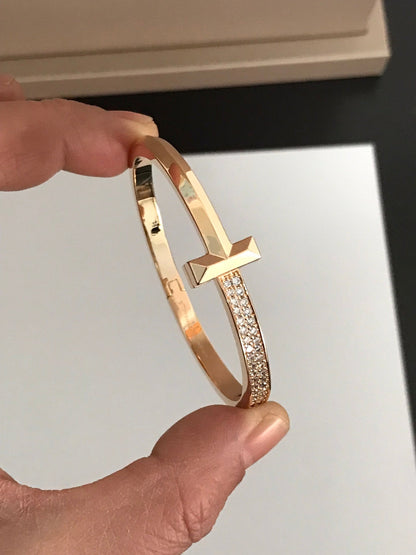 [⭐Veyra Jewels]T1 WIDE DIAMOND HINGED BANGLE PINK GOLD