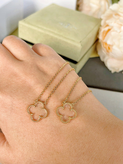 [⭐Veyra]CLOVER ROCK CRYSTAL ROSE GOLD NECKLACE