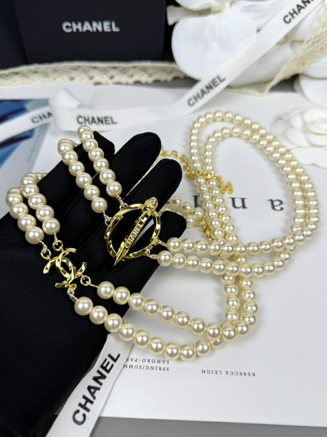 [⭐Veyra]25K Pencil Double C Double-Layer Pearl Sweater Chain