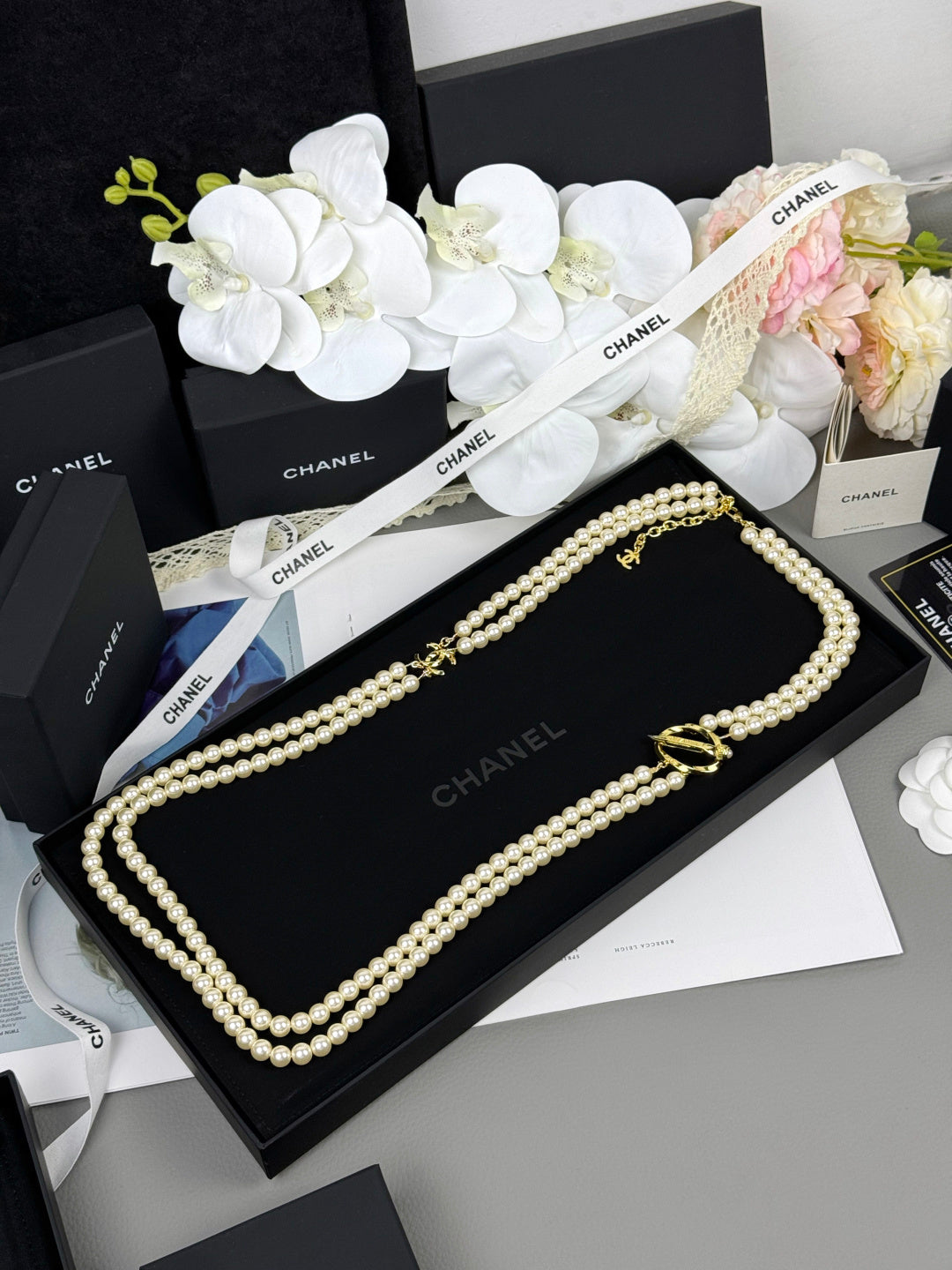 [⭐Veyra]25K Pencil Double C Double-Layer Pearl Sweater Chain