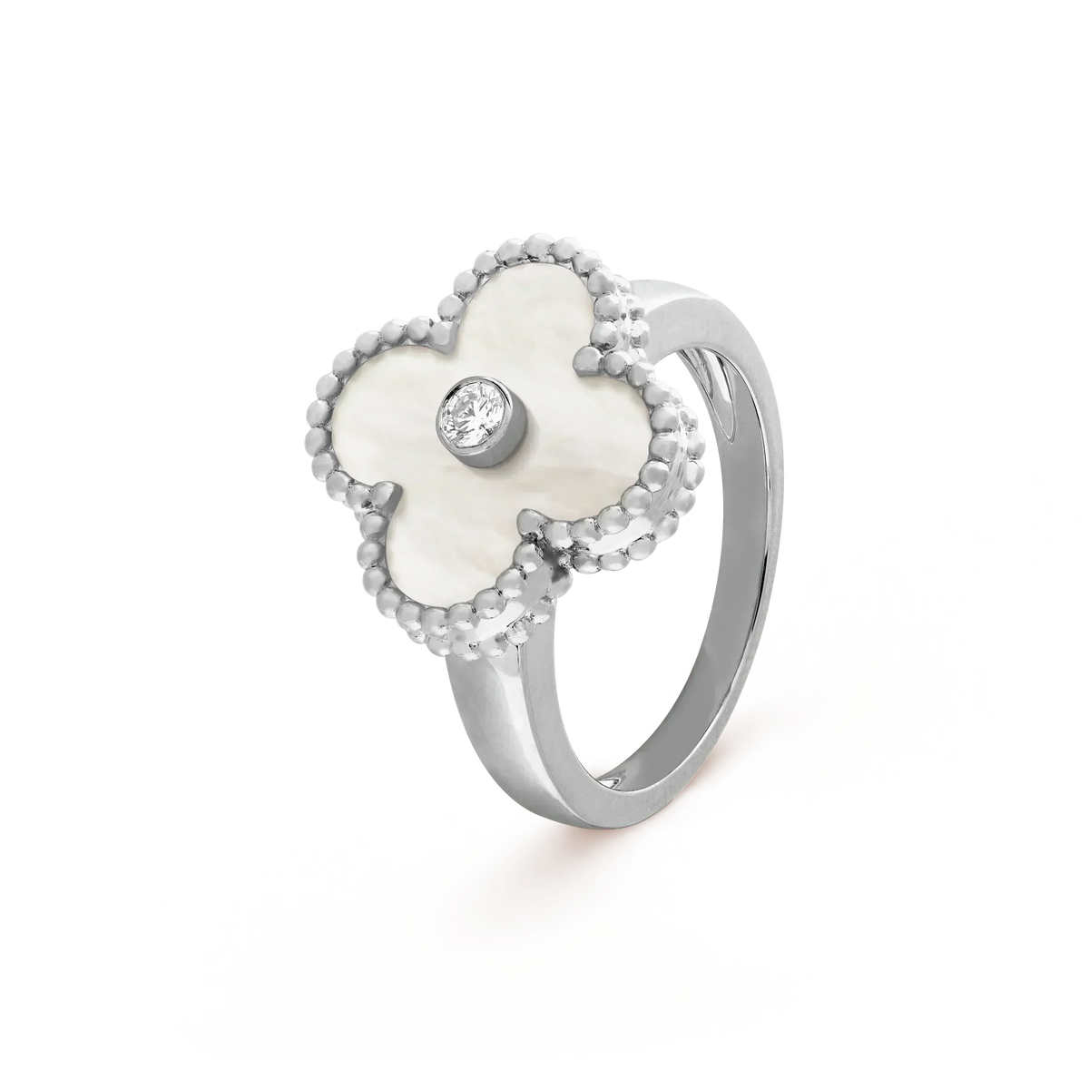 [⭐Veyra]CLOVER SILVER MOP DIAMOND RING