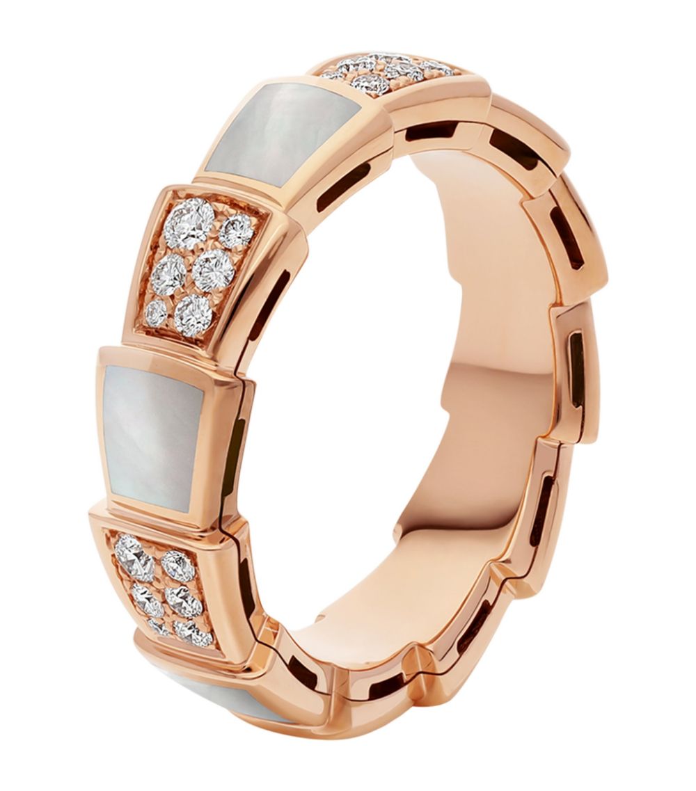 [⭐Veyra]SERPENTI RING PINK GOLD MOP DIAMOND PAVED 4MM