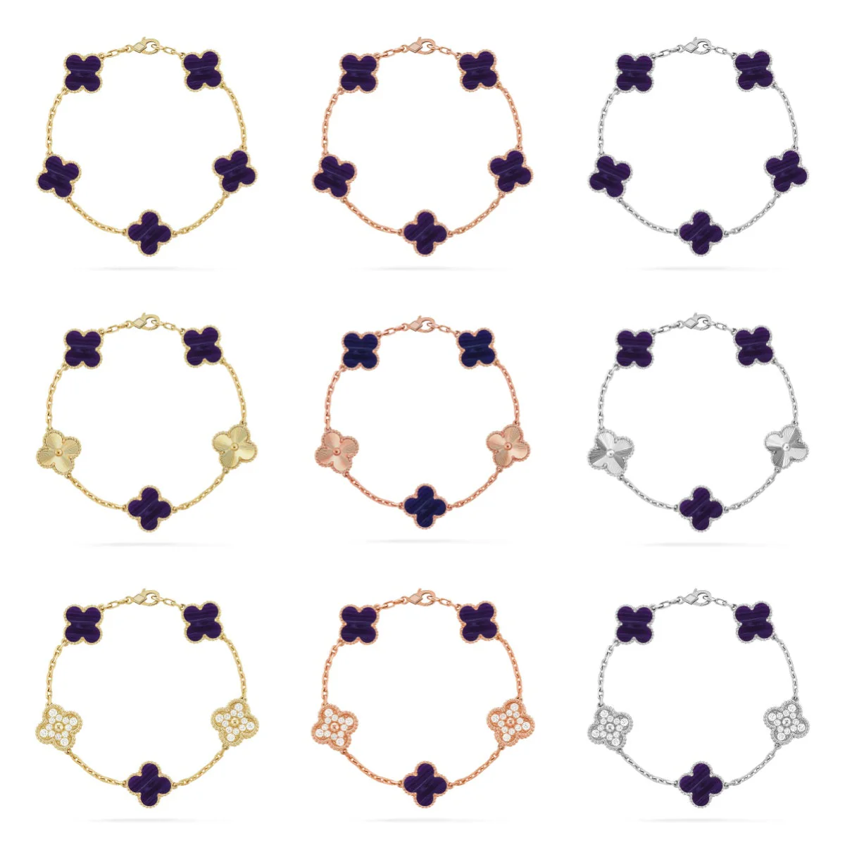[⭐Veyra]CLOVER 5 MOTIF PURPLE STRIPES BRACELET COLLECTION