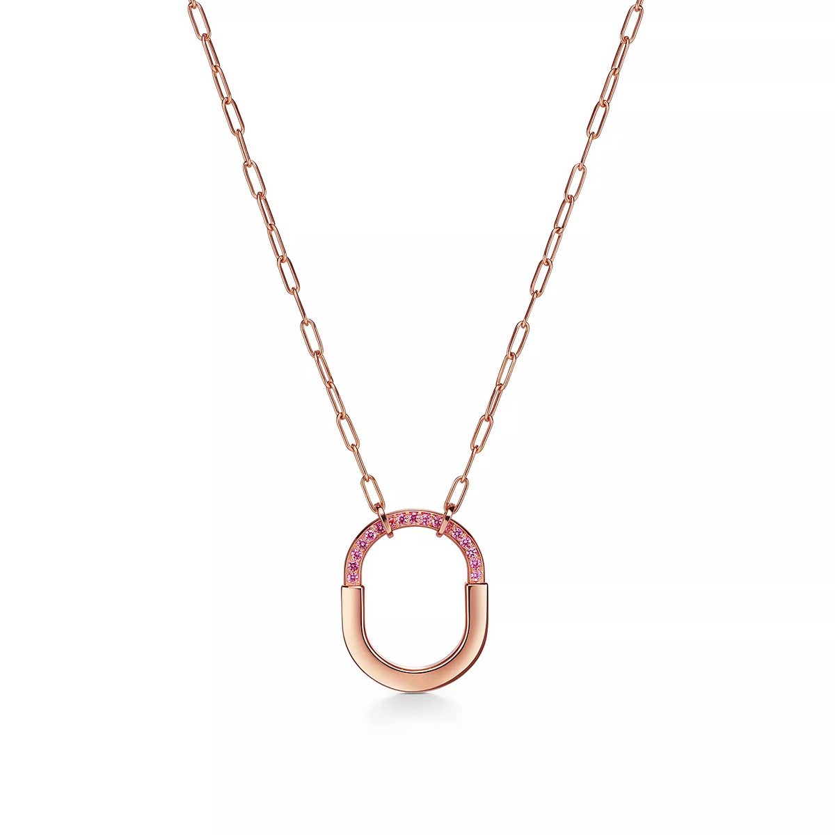 [⭐Veyra Jewels]LOCK MEDIUM PENDANT PINK DIAMOND PINK GOLD NECKLACE