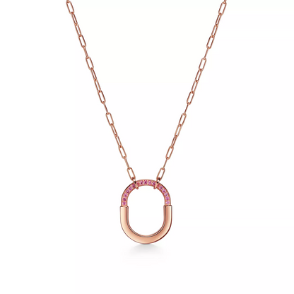 [⭐Veyra Jewels]LOCK MEDIUM PENDANT PINK DIAMOND PINK GOLD NECKLACE