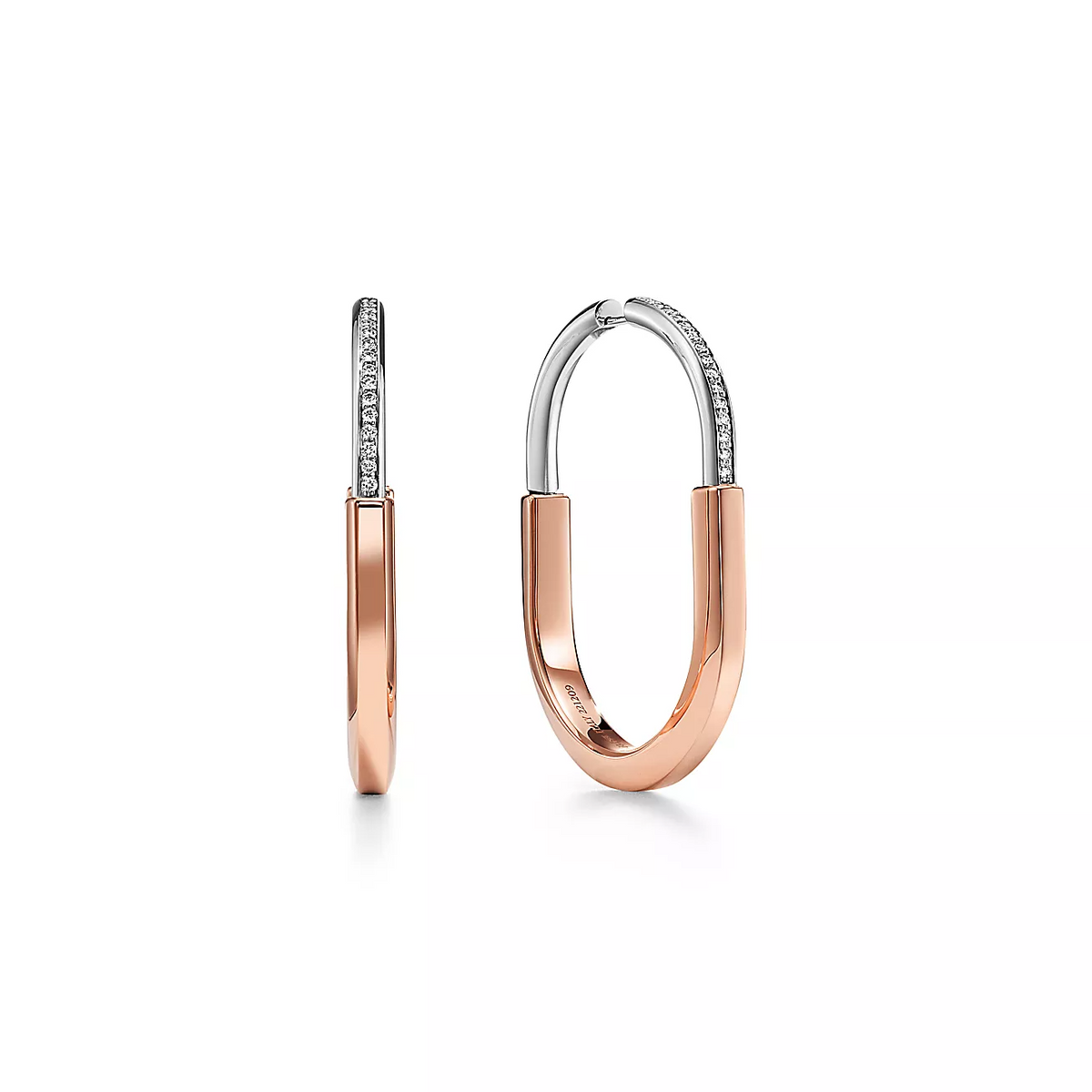 [⭐Veyra Jewels]LOCK EARRINGS ROSE AND WHITE GOLD DIAMONDS EXTRA LARGE