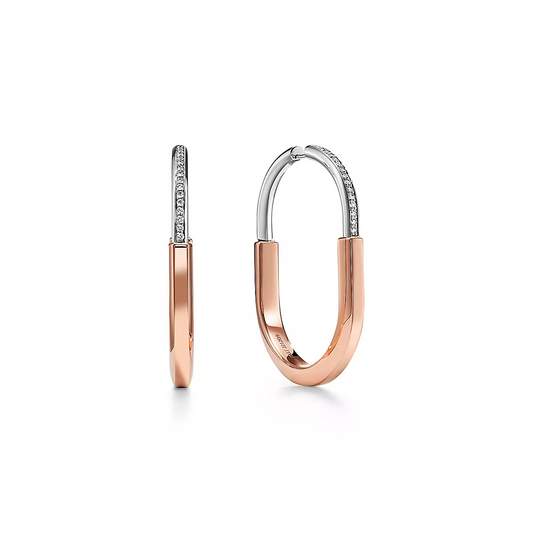 [⭐Veyra Jewels]LOCK EARRINGS ROSE AND WHITE GOLD DIAMONDS EXTRA LARGE
