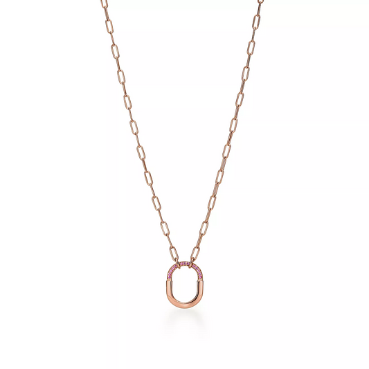 [⭐Veyra Jewels]LOCK SMALL PENDANT PINK DIAMOND PINK GOLD NECKLACE