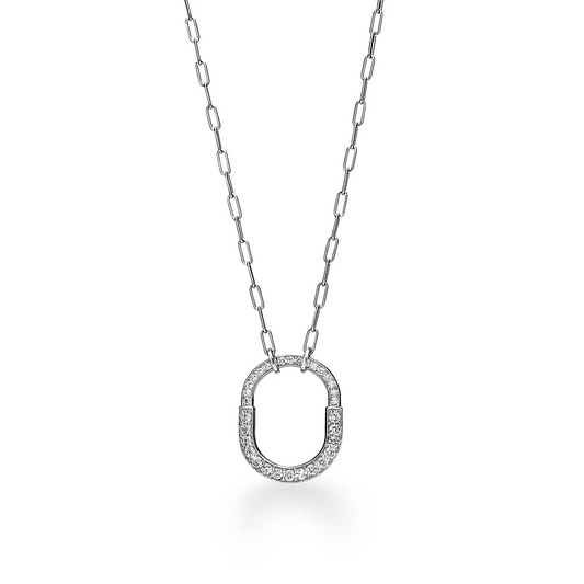 [⭐Veyra Jewels]LOCK NECKLACE MEDIUM PENDANT SILVER PAVED DIAMONDS